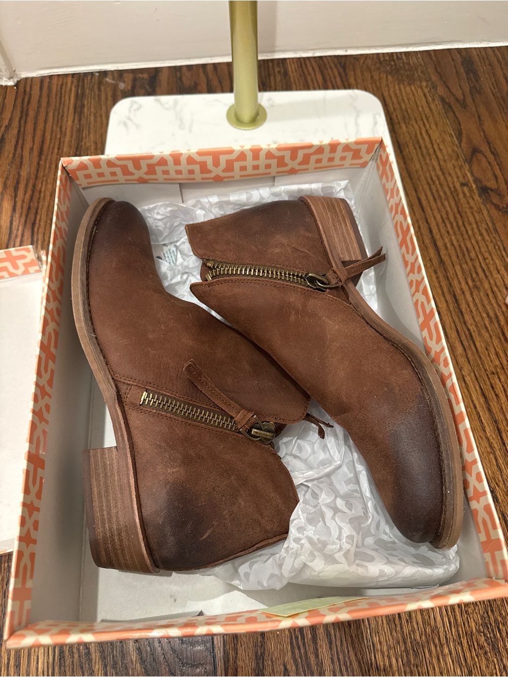 Gianni Bini A-lister Walnut Brown Leather Ankle Booties Size 10 Western Zip Boot